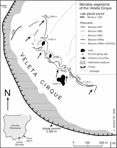 Map of the Holocene moraines of the Veleta cirque